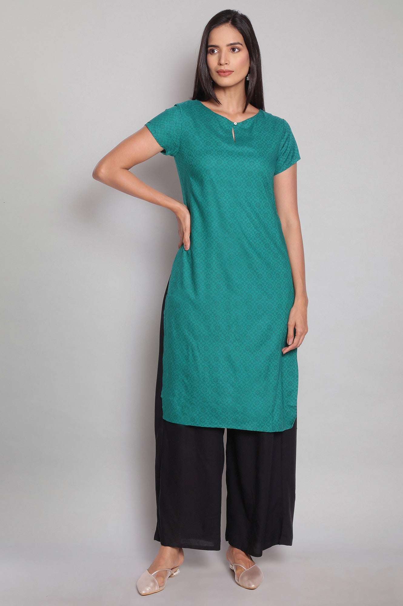 Teal Printed Straight kurta