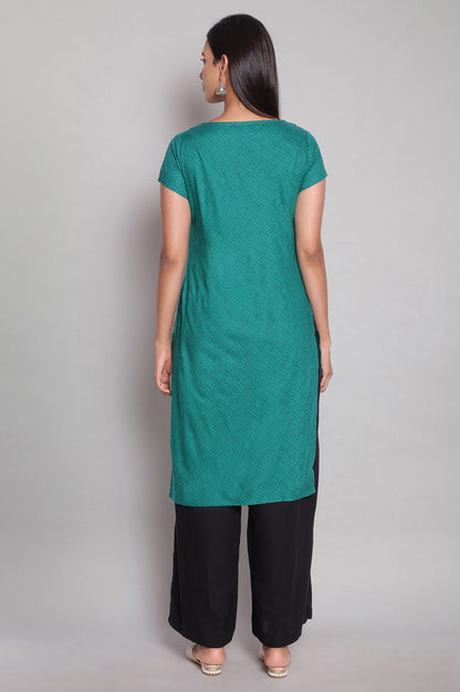 Teal Printed Straight kurta