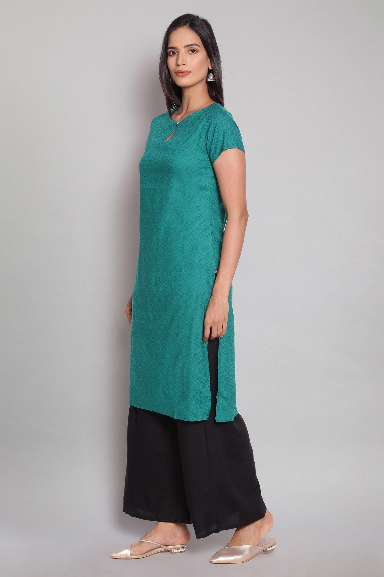 Teal Printed Straight kurta