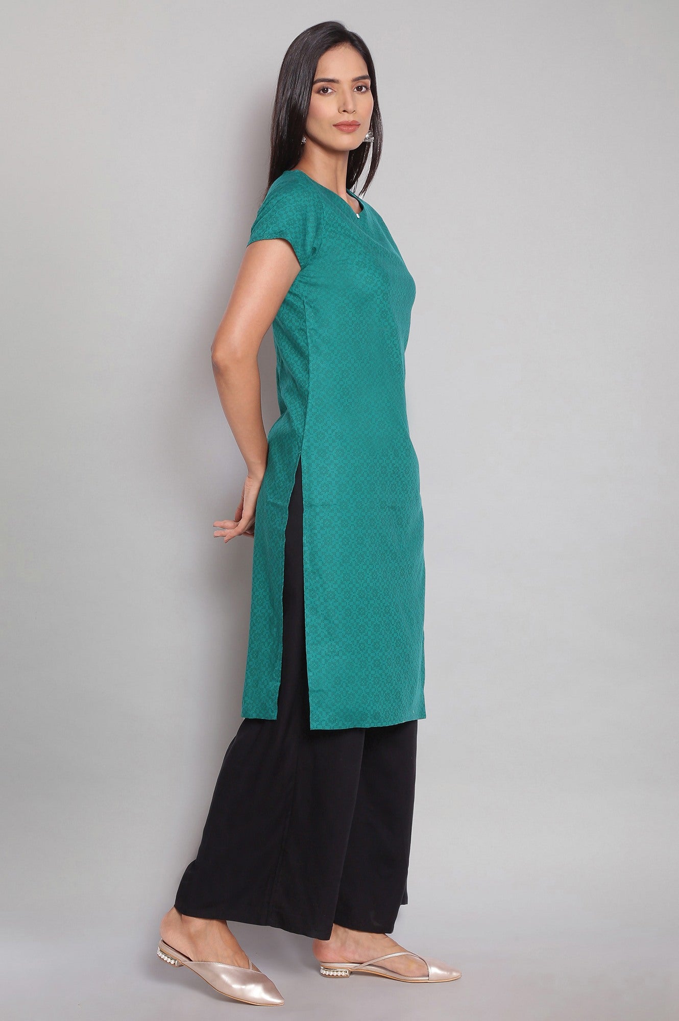 Teal Printed Straight kurta