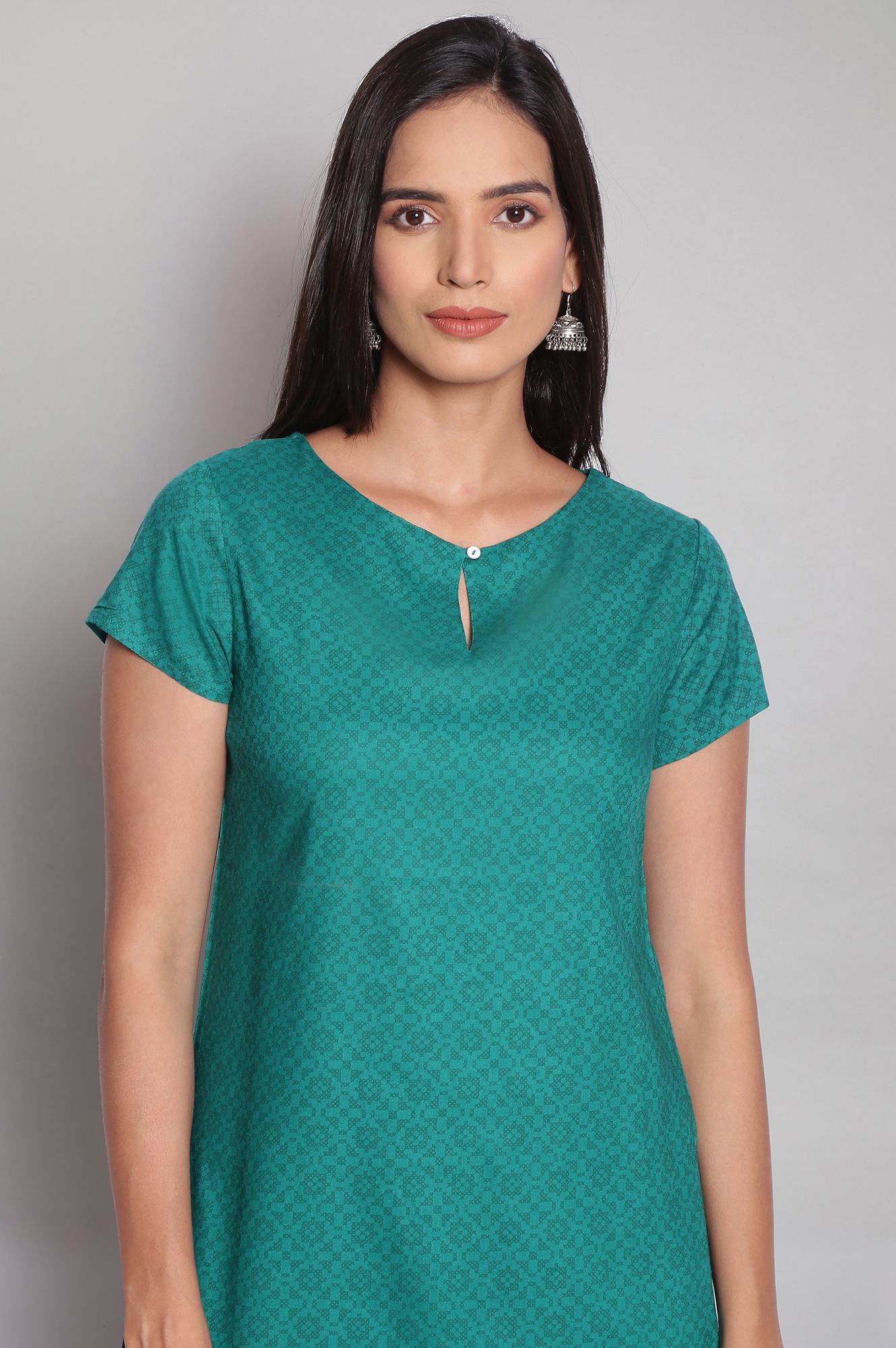 Teal Printed Straight kurta