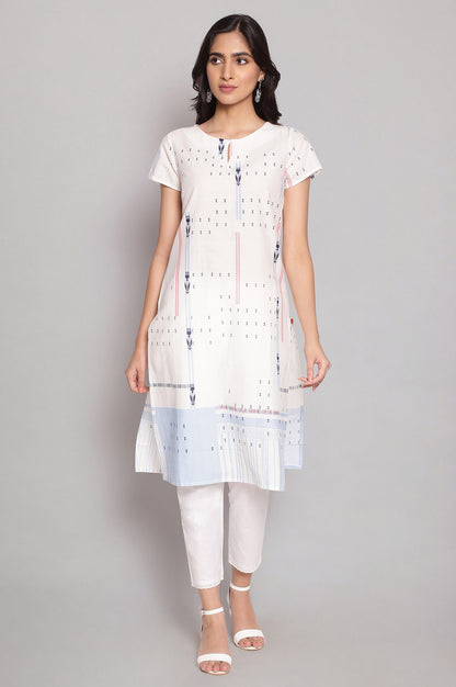 Ecru Round Neck Printed kurta