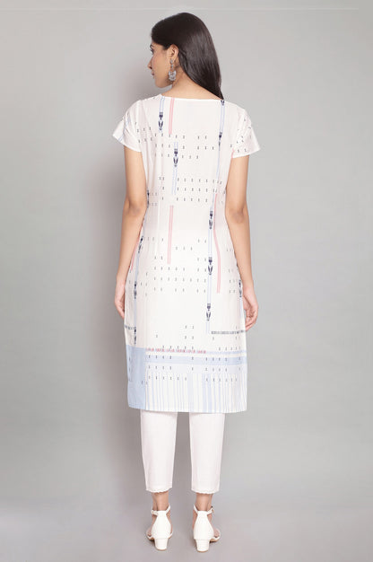 Ecru Round Neck Printed kurta