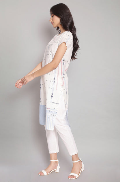 Ecru Round Neck Printed kurta