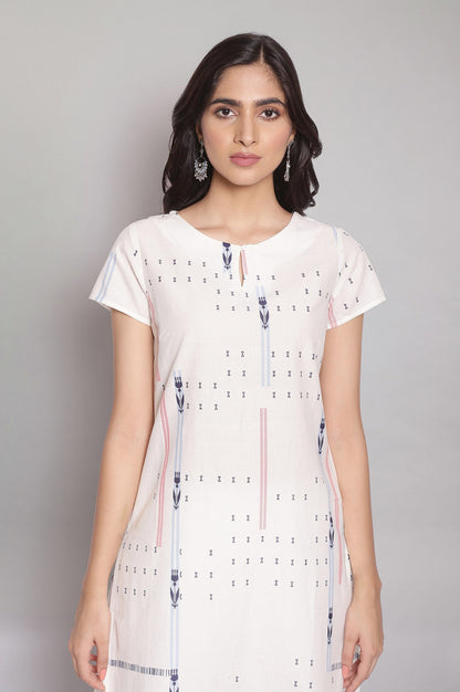 Ecru Round Neck Printed kurta