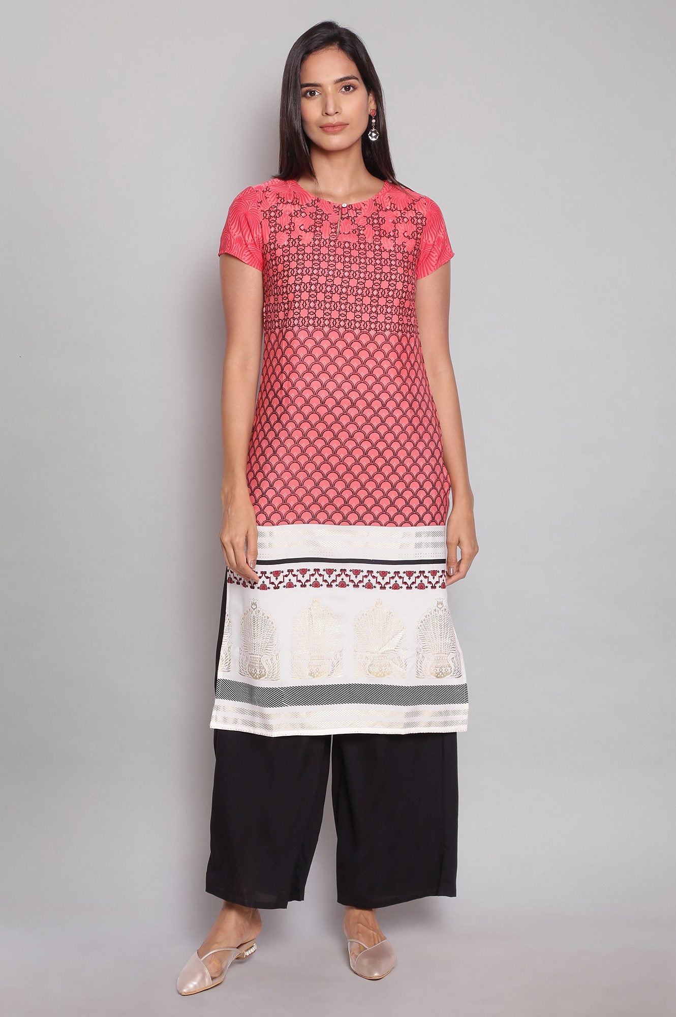 Light Pink Printed Straight kurta