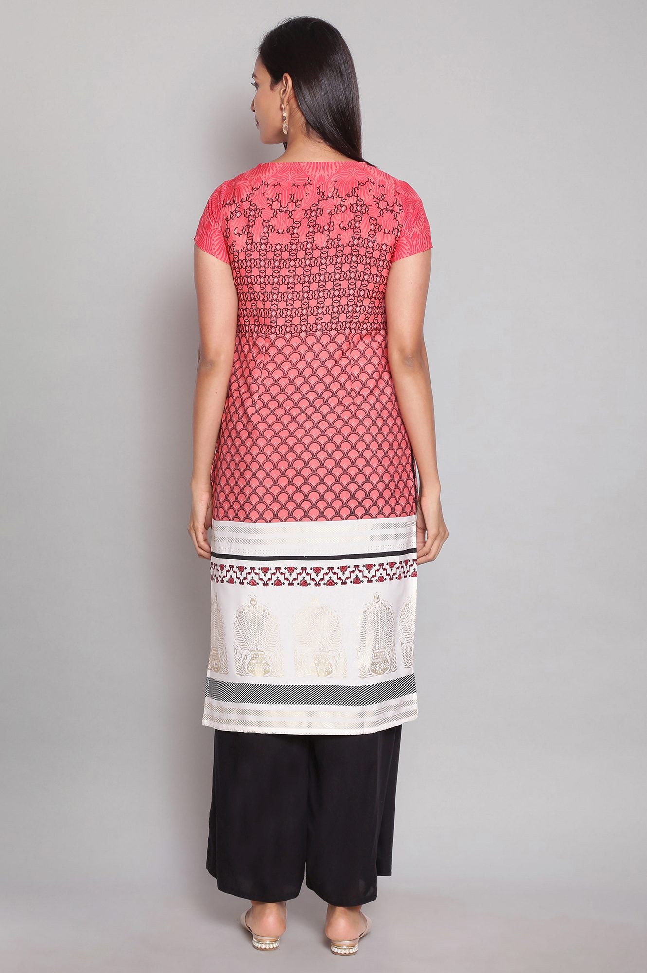 Light Pink Printed Straight kurta