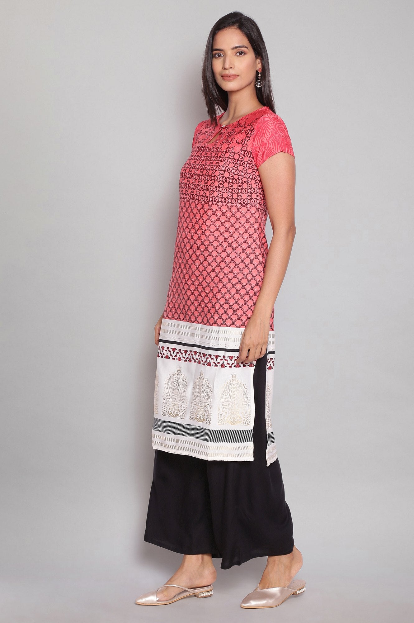 Light Pink Printed Straight kurta