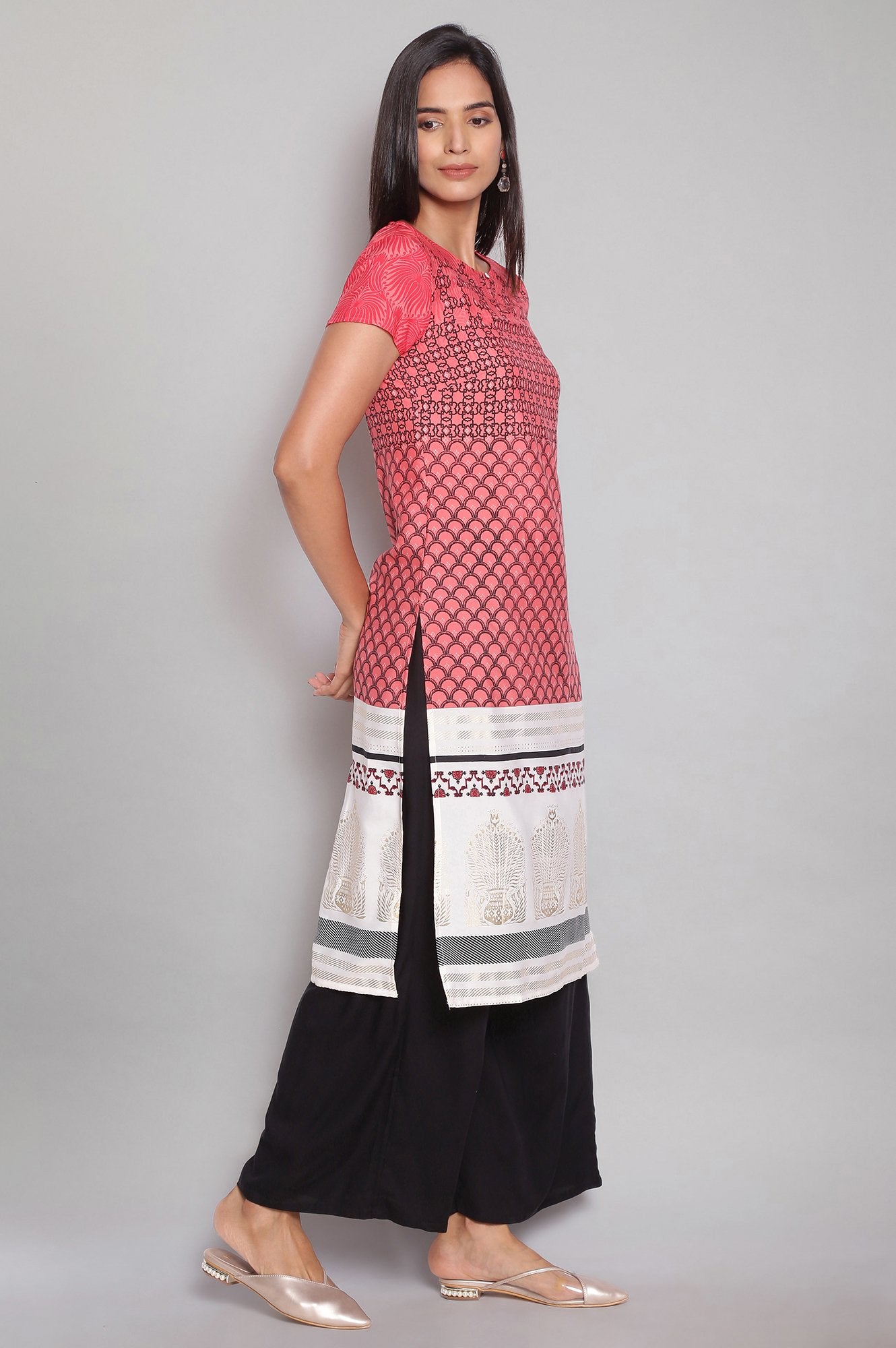 Light Pink Printed Straight kurta