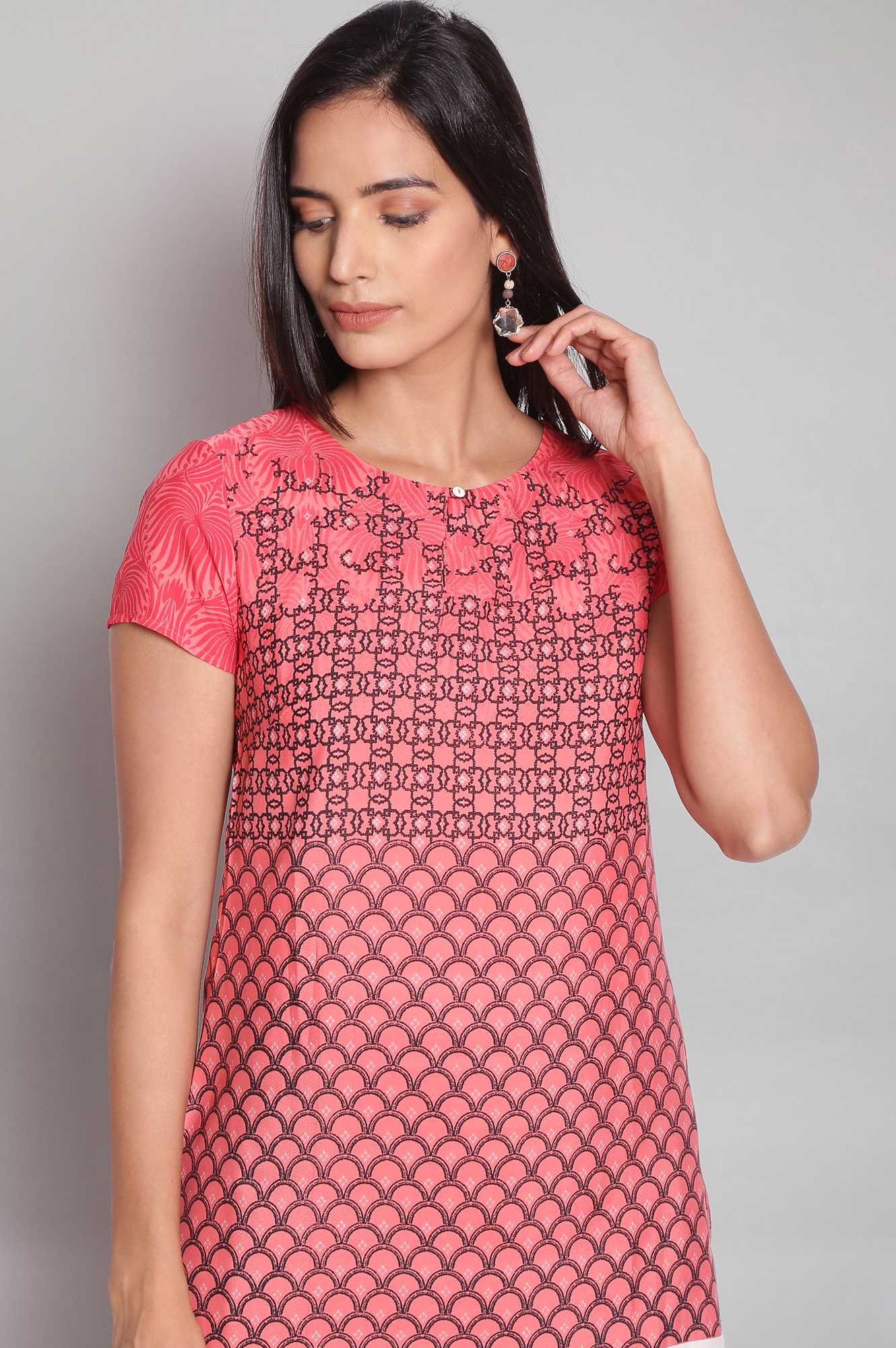 Light Pink Printed Straight kurta