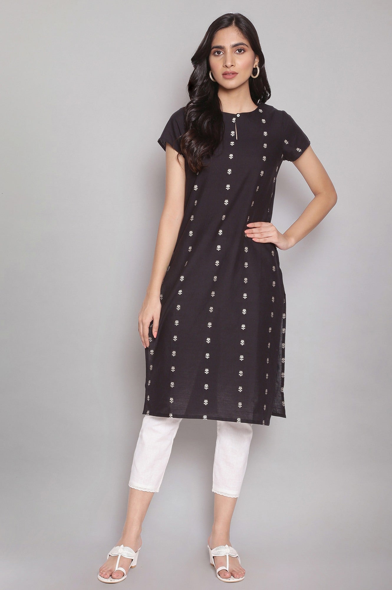 Black Dobby Straight kurta