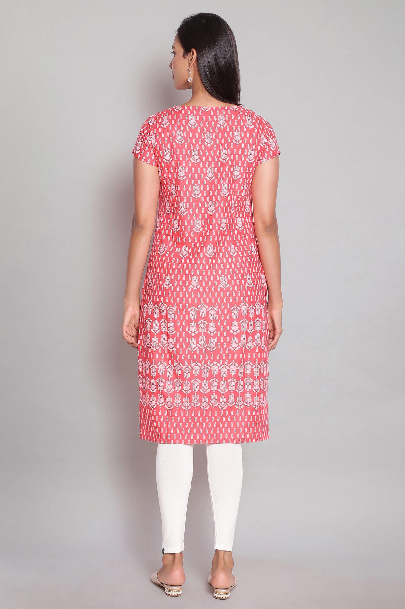 Light Pink Printed Straight kurta