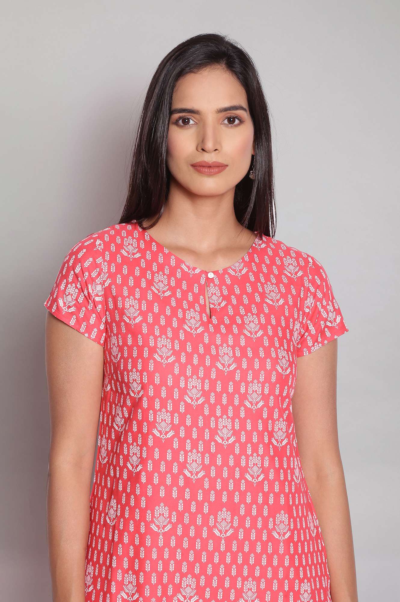 Light Pink Printed Straight kurta