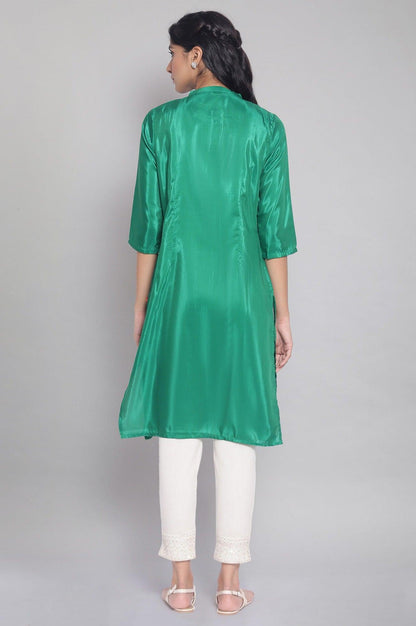 Green Tonal Embroidered Festive Straight kurta - wforwoman