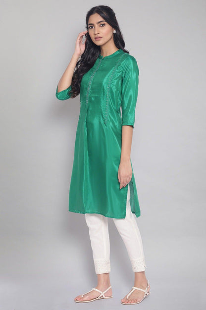 Green Tonal Embroidered Festive Straight kurta - wforwoman