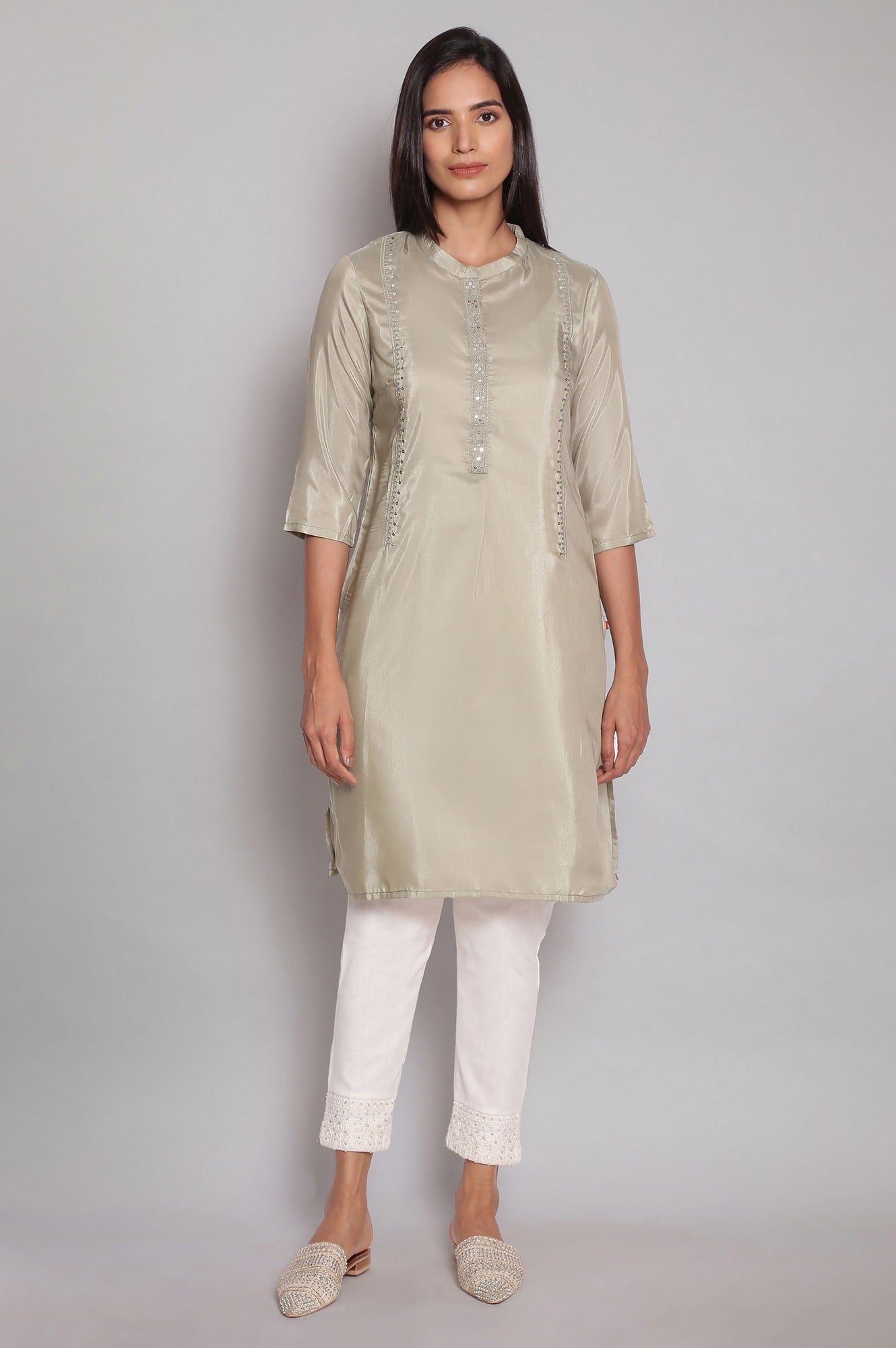 Olive Green Tol Embriodered Straight kurta