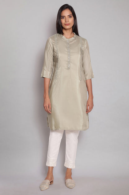 Olive Green Tol Embriodered Straight kurta