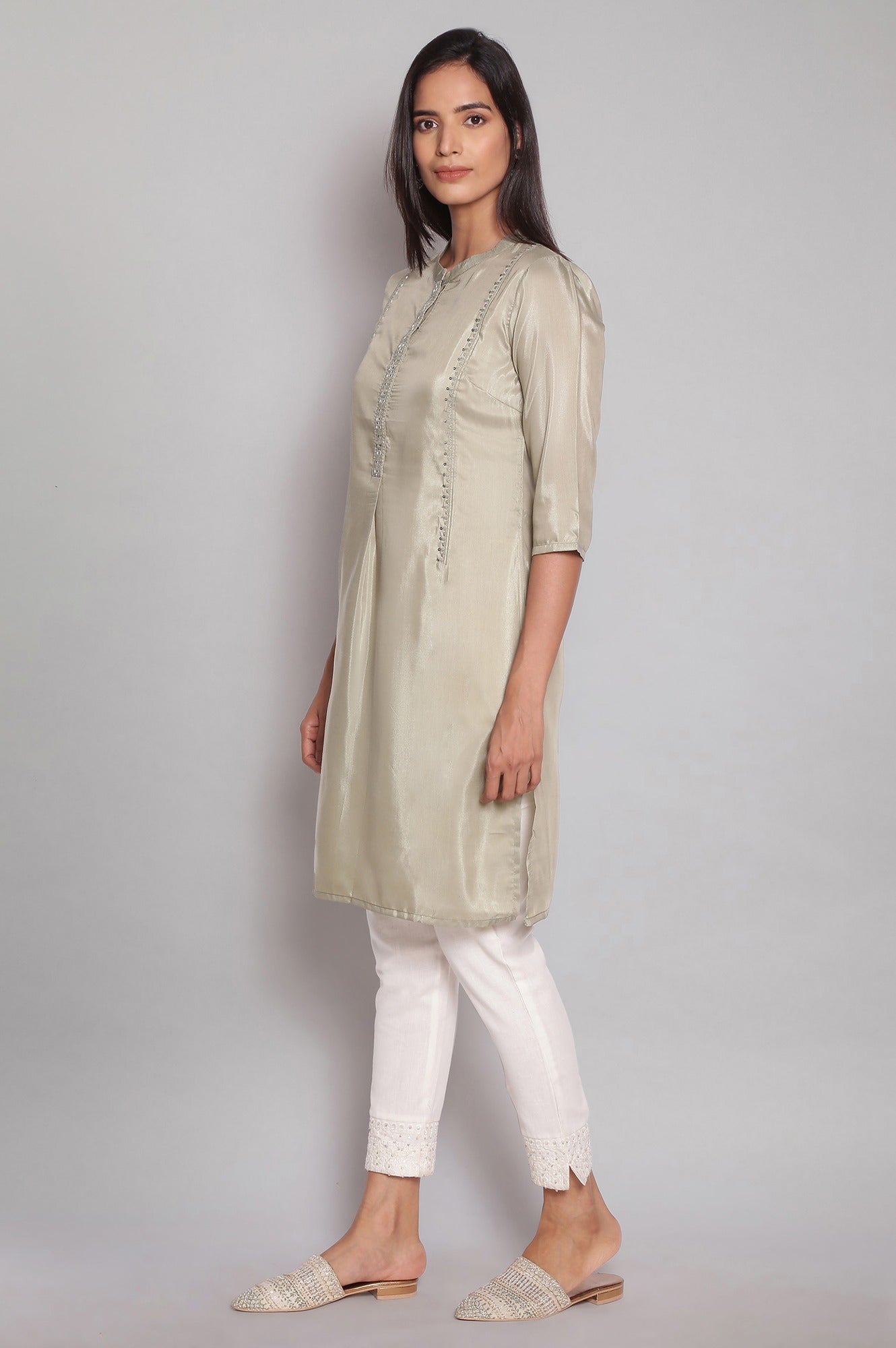 Olive Green Tol Embriodered Straight kurta