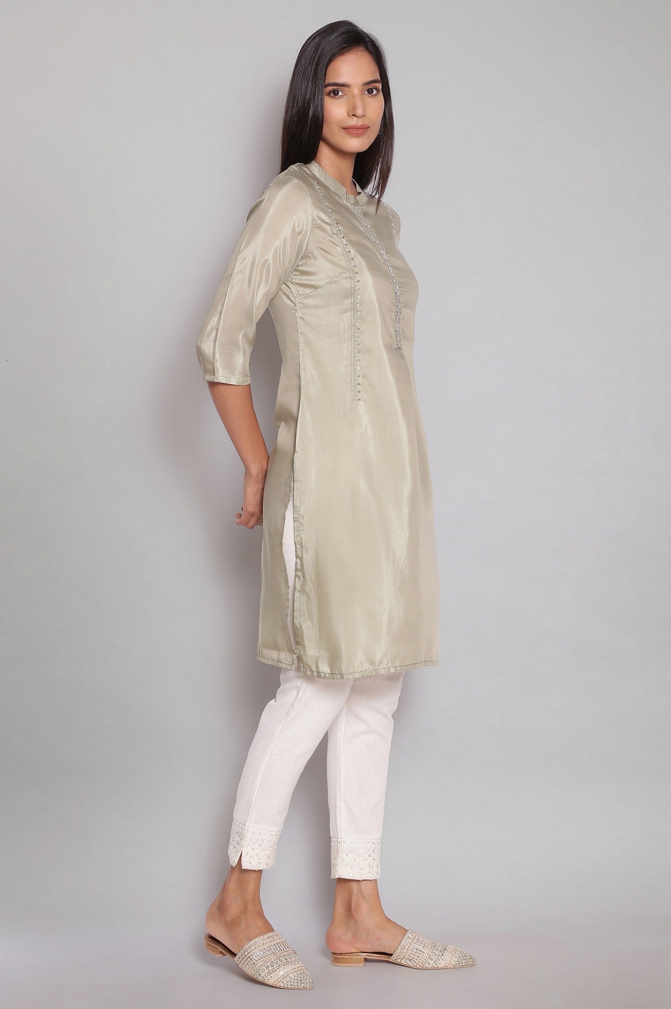 Olive Green Tol Embriodered Straight kurta