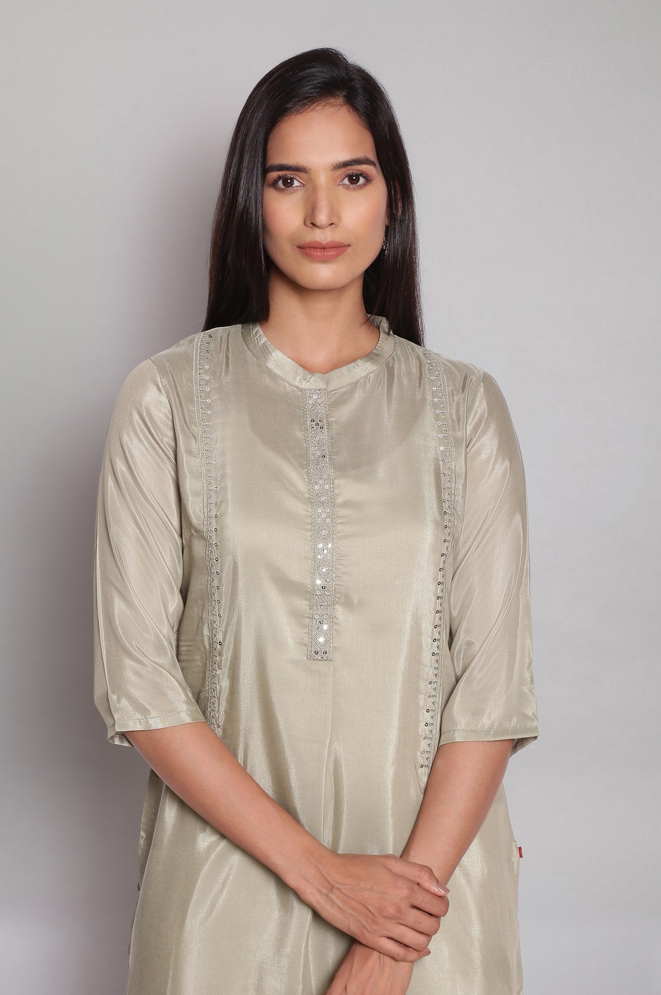 Olive Green Tol Embriodered Straight kurta