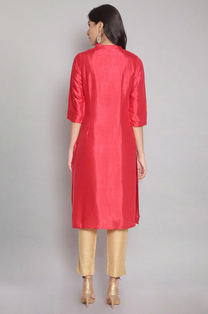 Red Tol Embroidered Straight kurta - wforwoman