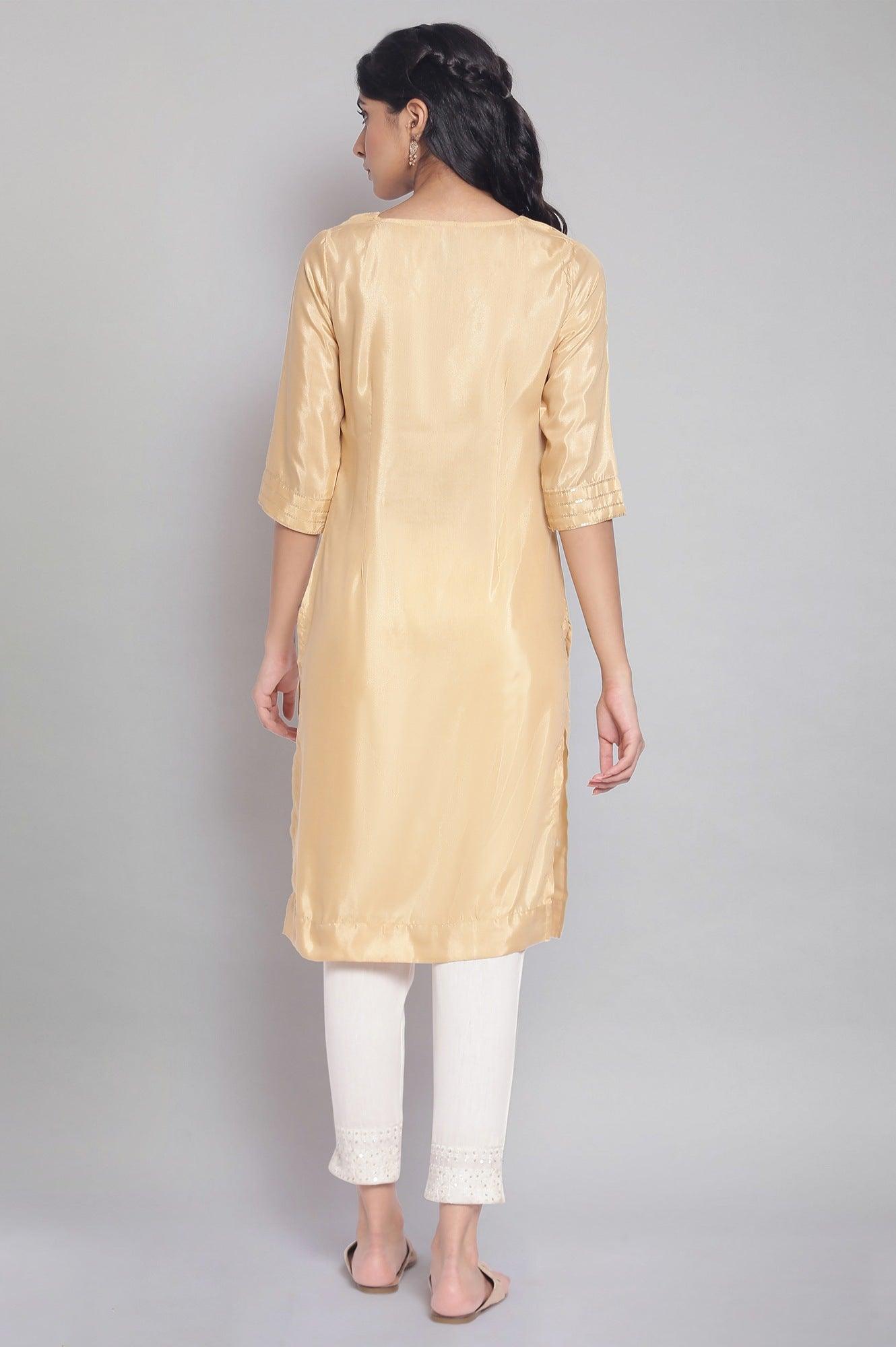 Gold Festive Solid Straight kurta - wforwoman