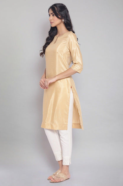 Gold Festive Solid Straight kurta - wforwoman