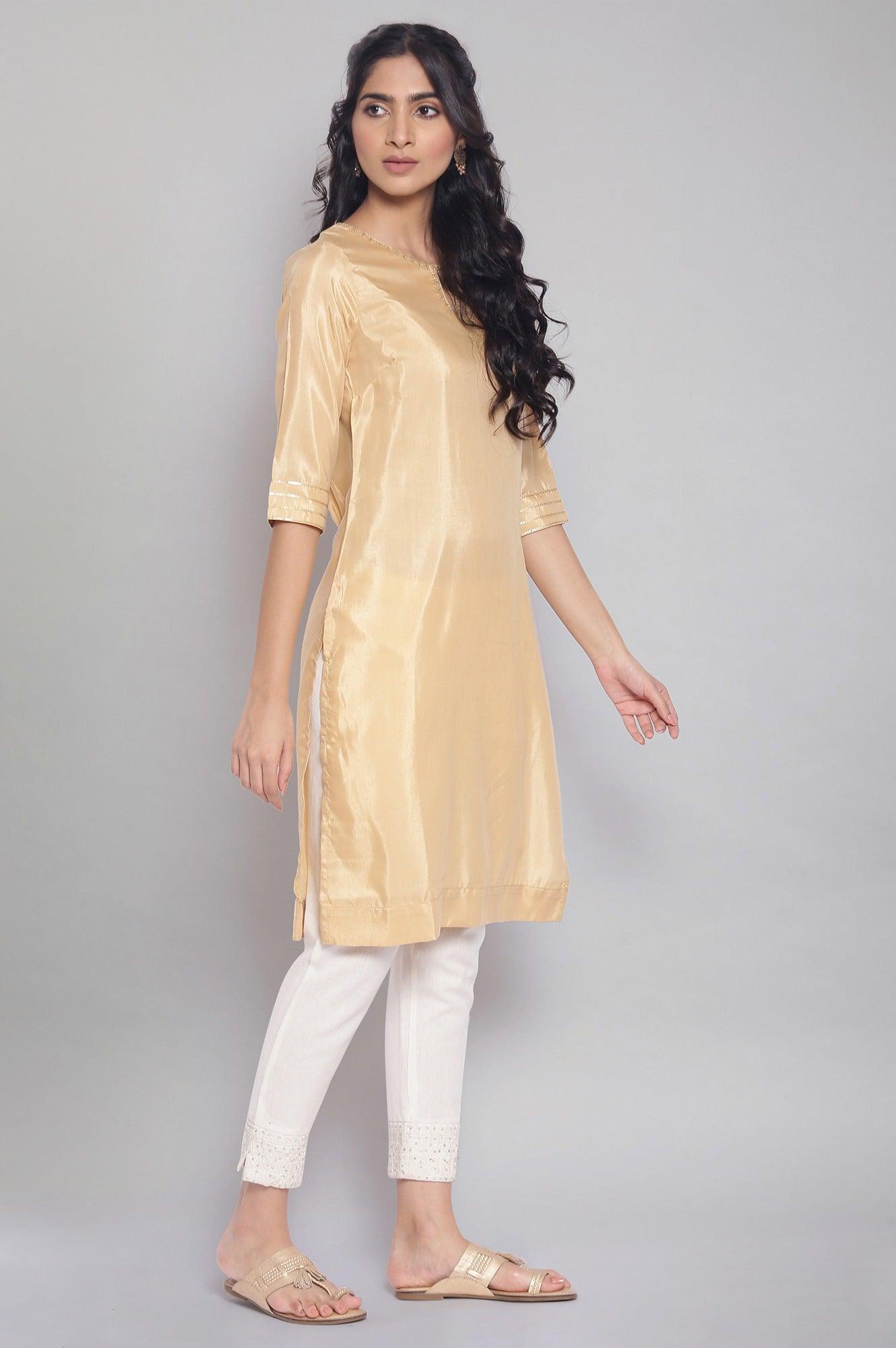 Gold Festive Solid Straight kurta - wforwoman