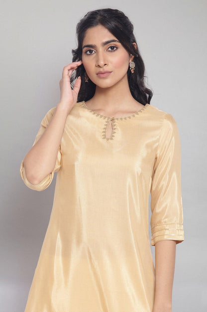 Gold Festive Solid Straight kurta - wforwoman