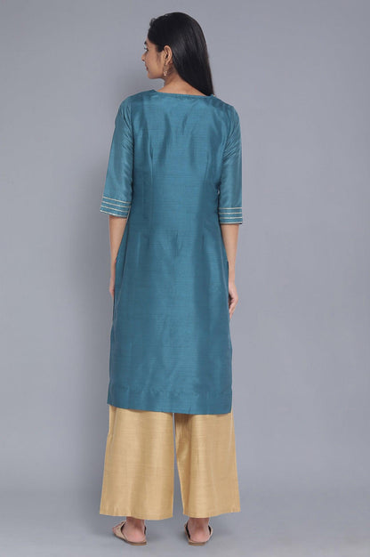 Dark Teal Festive Solid Straight kurta - wforwoman