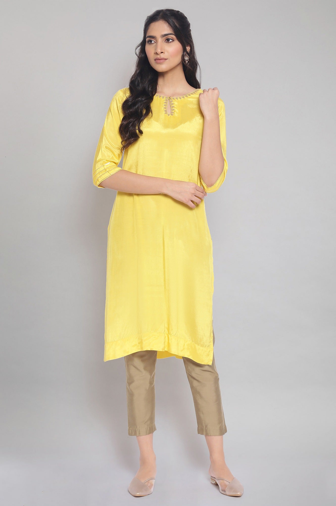 Yellow Festive Solid Straight kurta