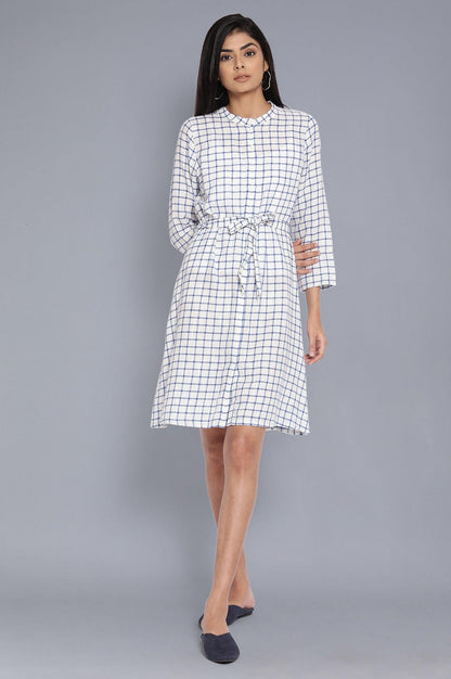 Ecru and Blue Printed Dress - wforwoman