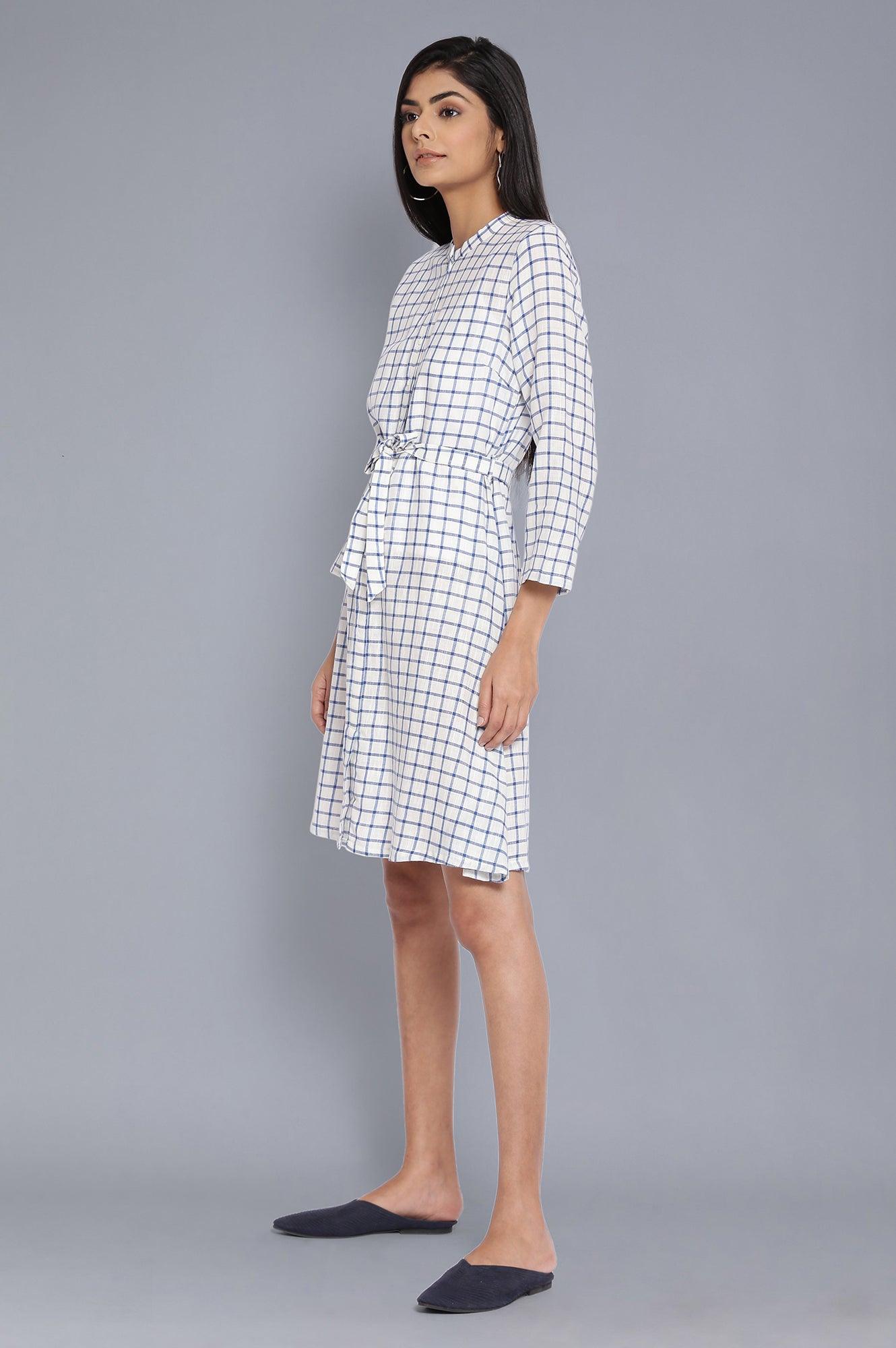 Ecru and Blue Printed Dress - wforwoman