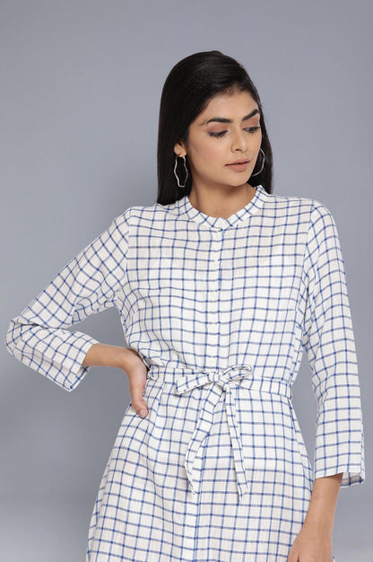 Ecru and Blue Printed Dress - wforwoman