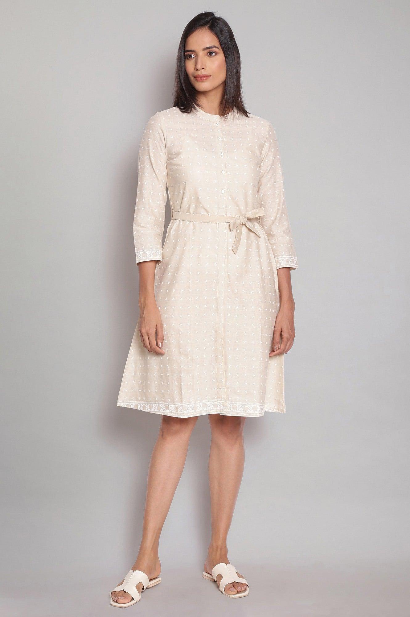 Beige Printed Shirt Dress - wforwoman