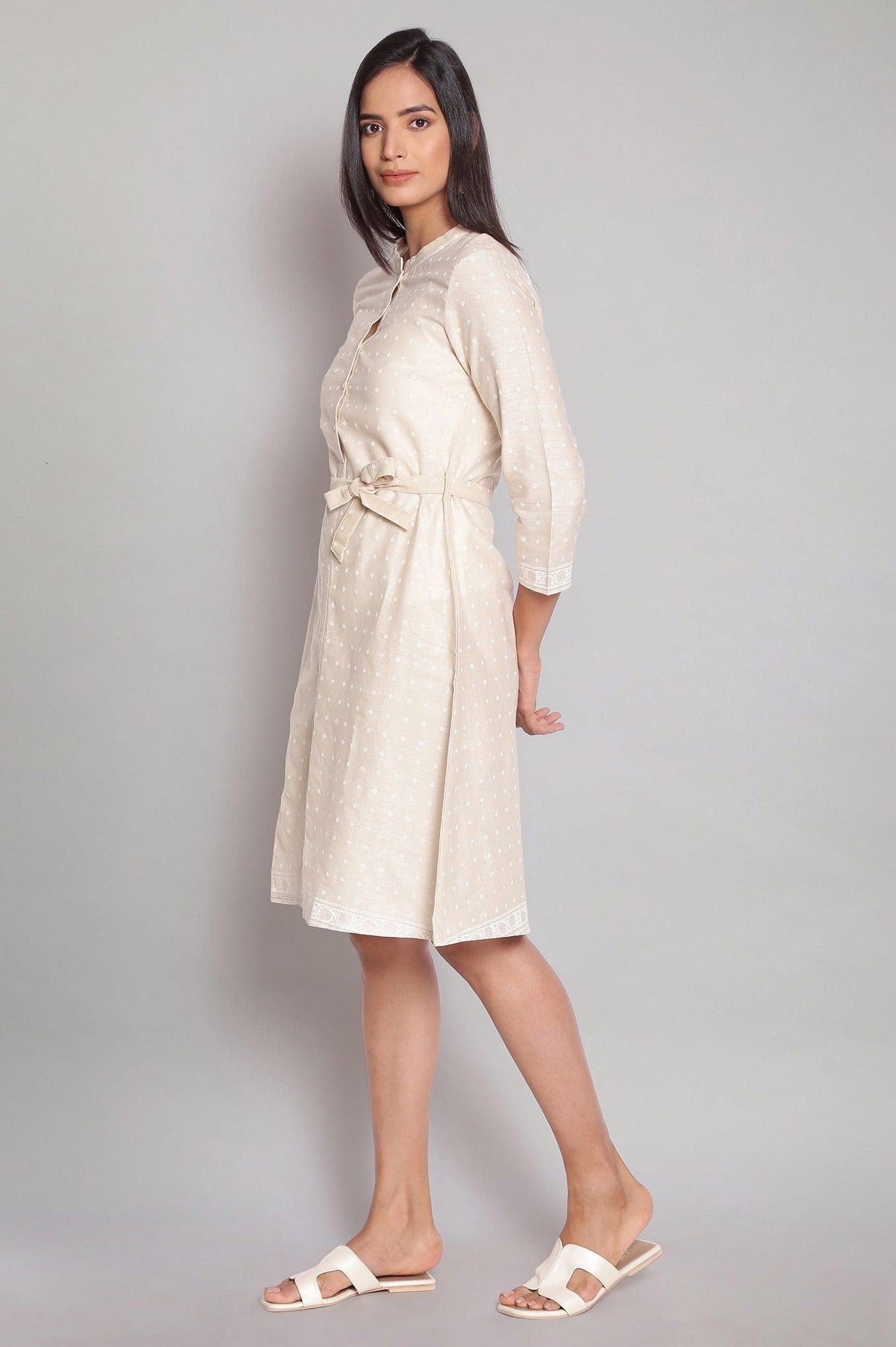 Beige Printed Shirt Dress - wforwoman