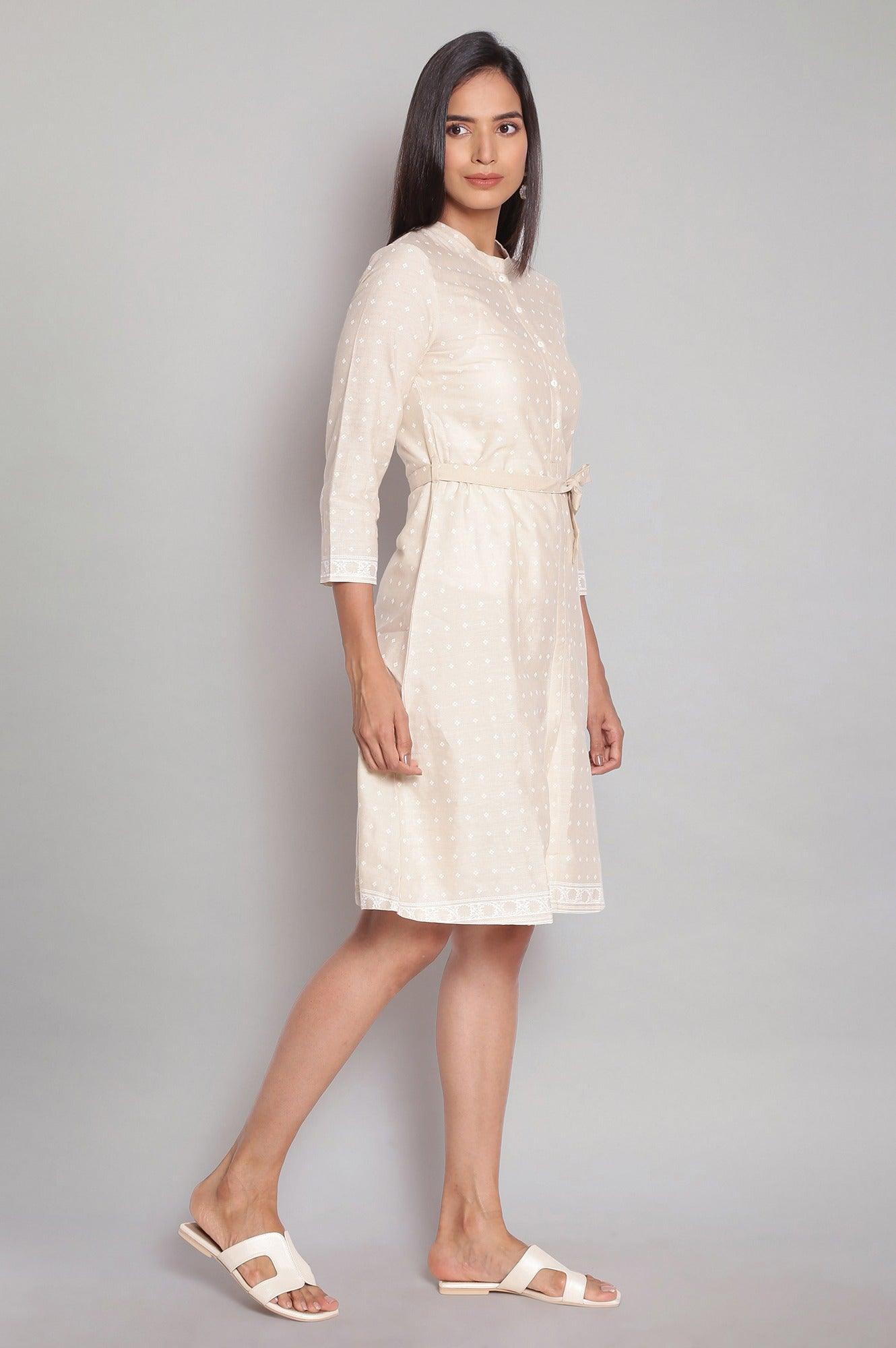 Beige Printed Shirt Dress - wforwoman