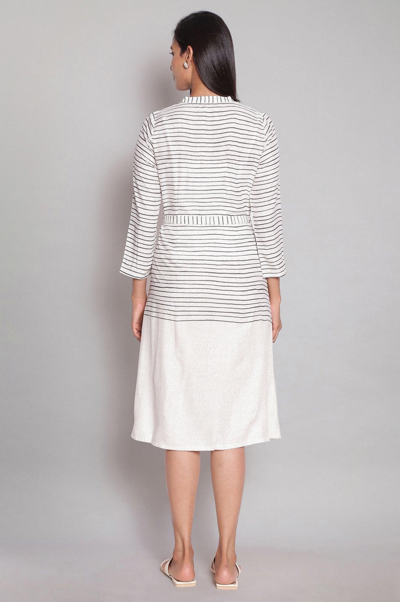 Ecru and Black Stripes Dress - wforwoman