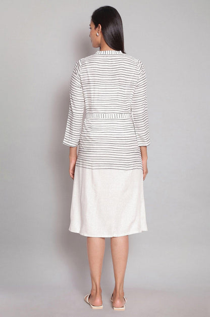 Ecru and Black Stripes Dress - wforwoman