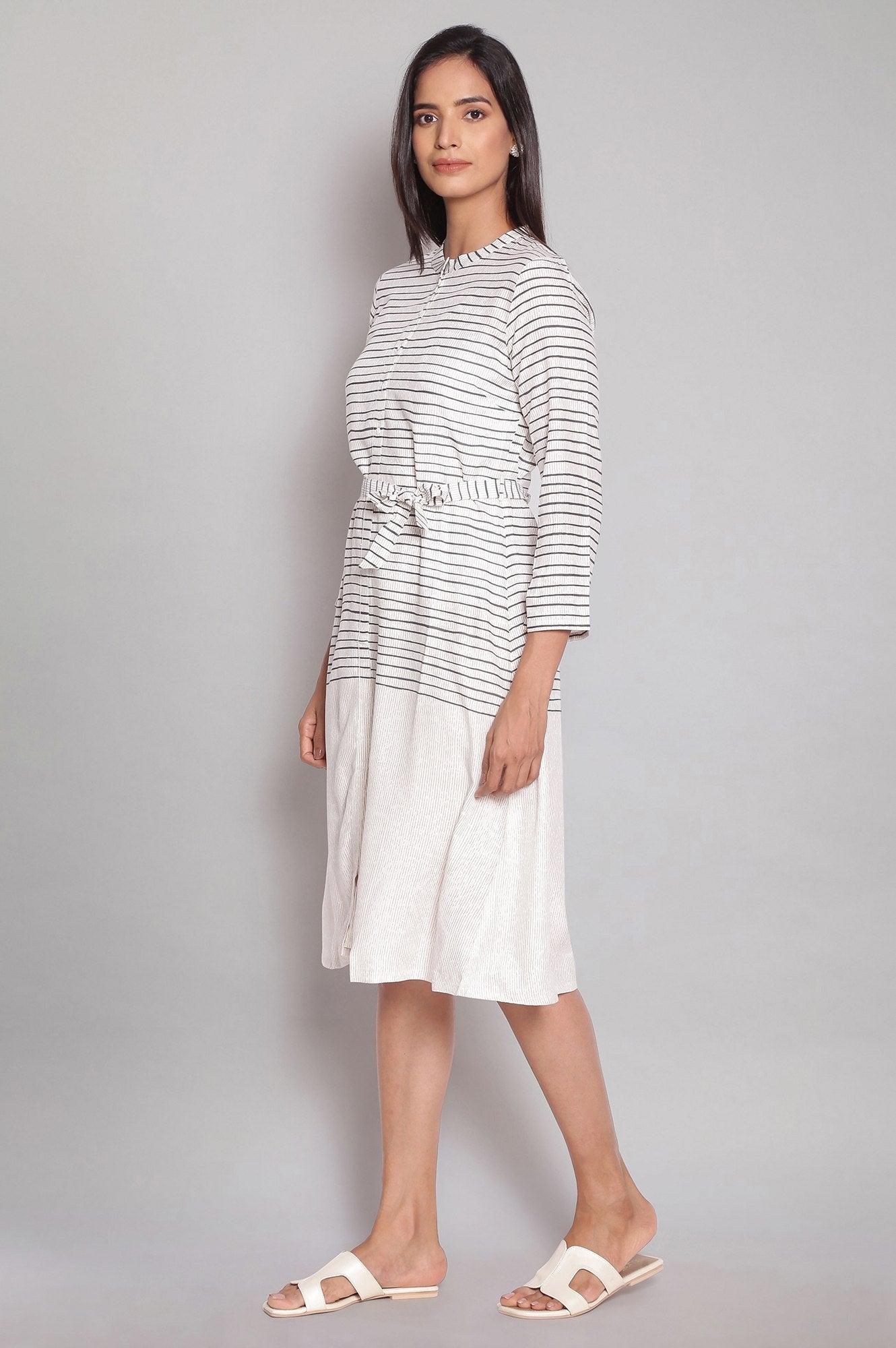 Ecru and Black Stripes Dress - wforwoman