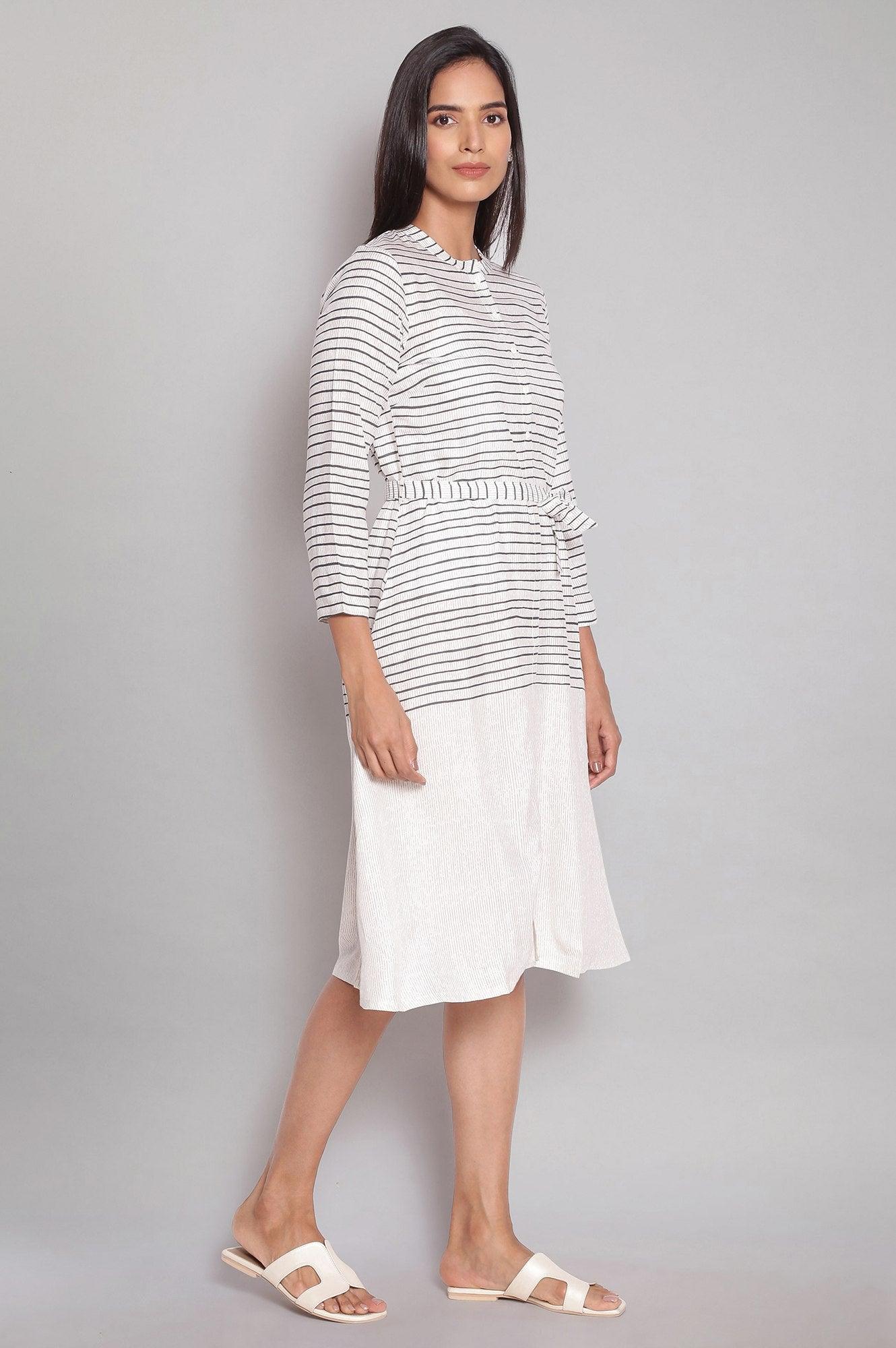 Ecru and Black Stripes Dress - wforwoman