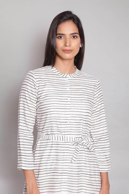 Ecru and Black Stripes Dress - wforwoman