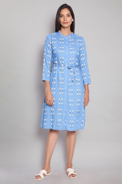 Electric Blue Cheveron Floral Print Dress