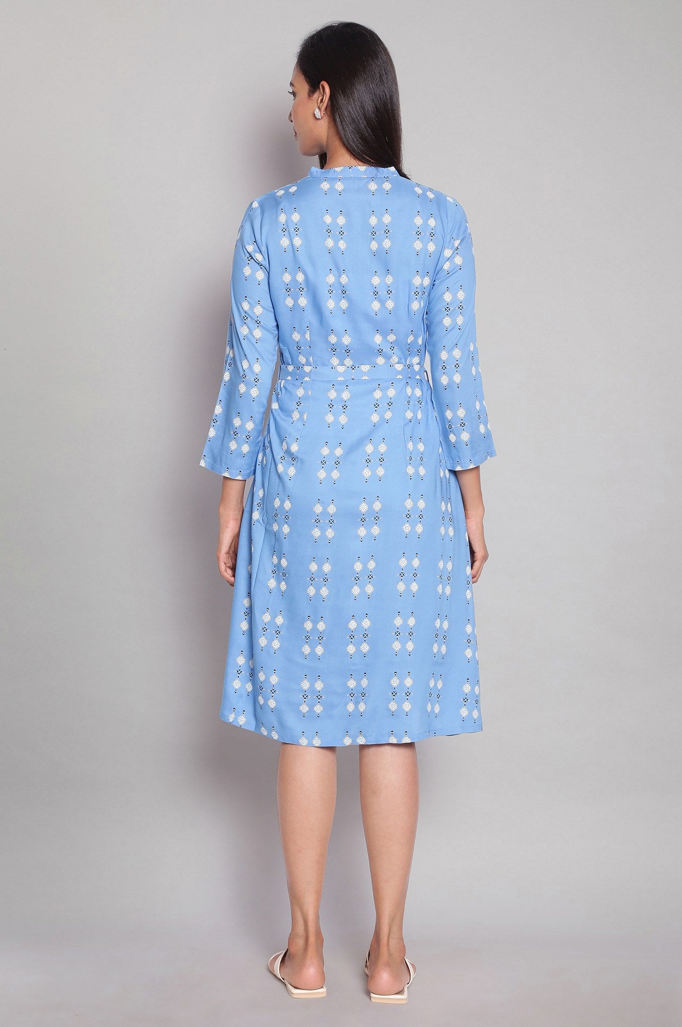 Electric Blue Cheveron Floral Print Dress