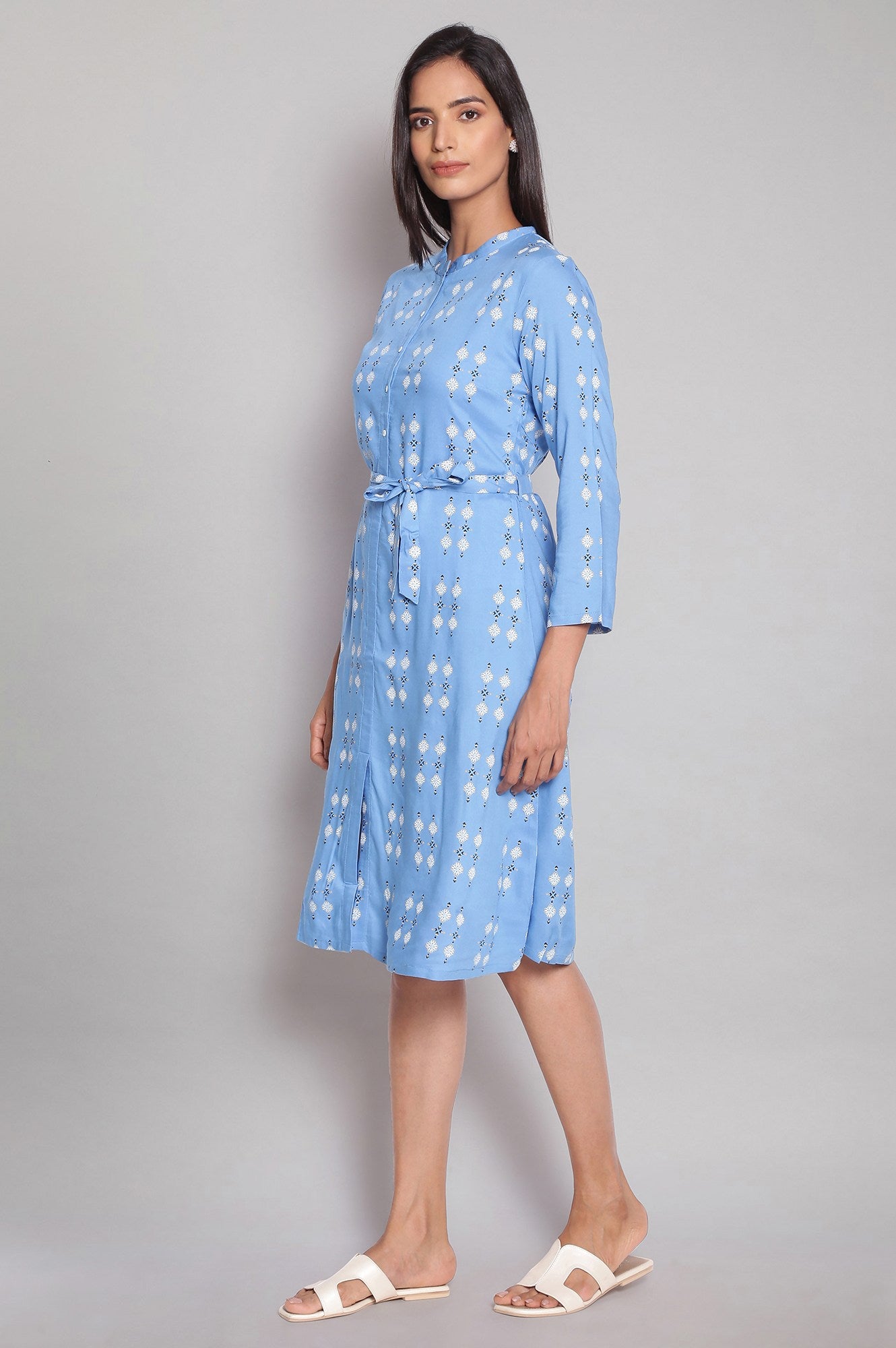 Electric Blue Cheveron Floral Print Dress