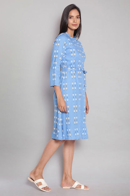 Electric Blue Cheveron Floral Print Dress