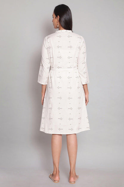 Ecru Shirt Dress with Floral Print - wforwoman