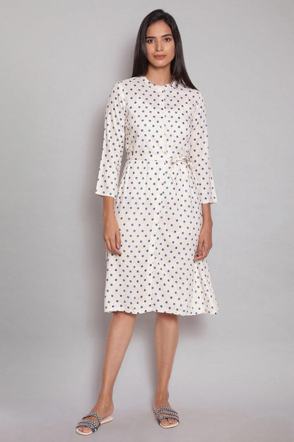 Ecru Polk Print A-line Dress - wforwoman