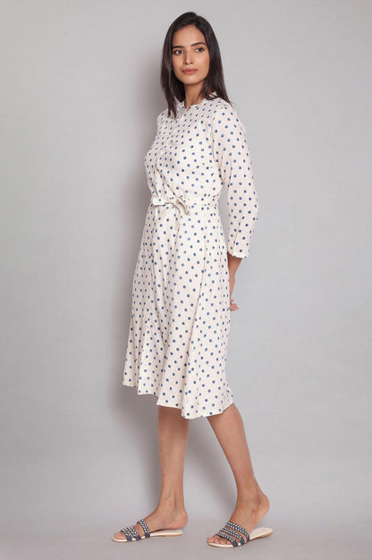 Ecru Polk Print A-line Dress - wforwoman