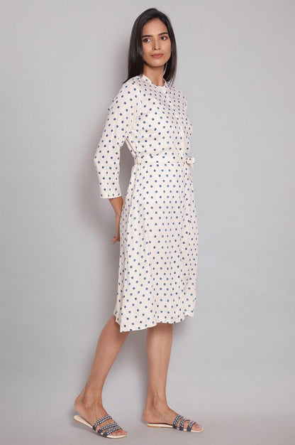 Ecru Polk Print A-line Dress - wforwoman